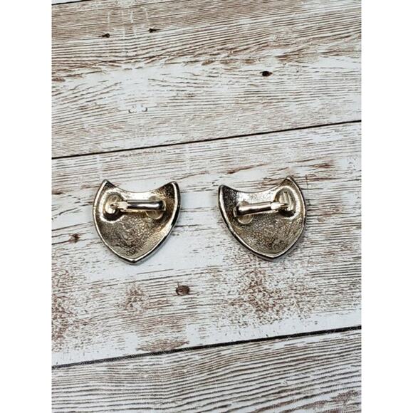 Vintage Clip On Earrings - Silver Tone & Black Retro - Picture 3 of 9